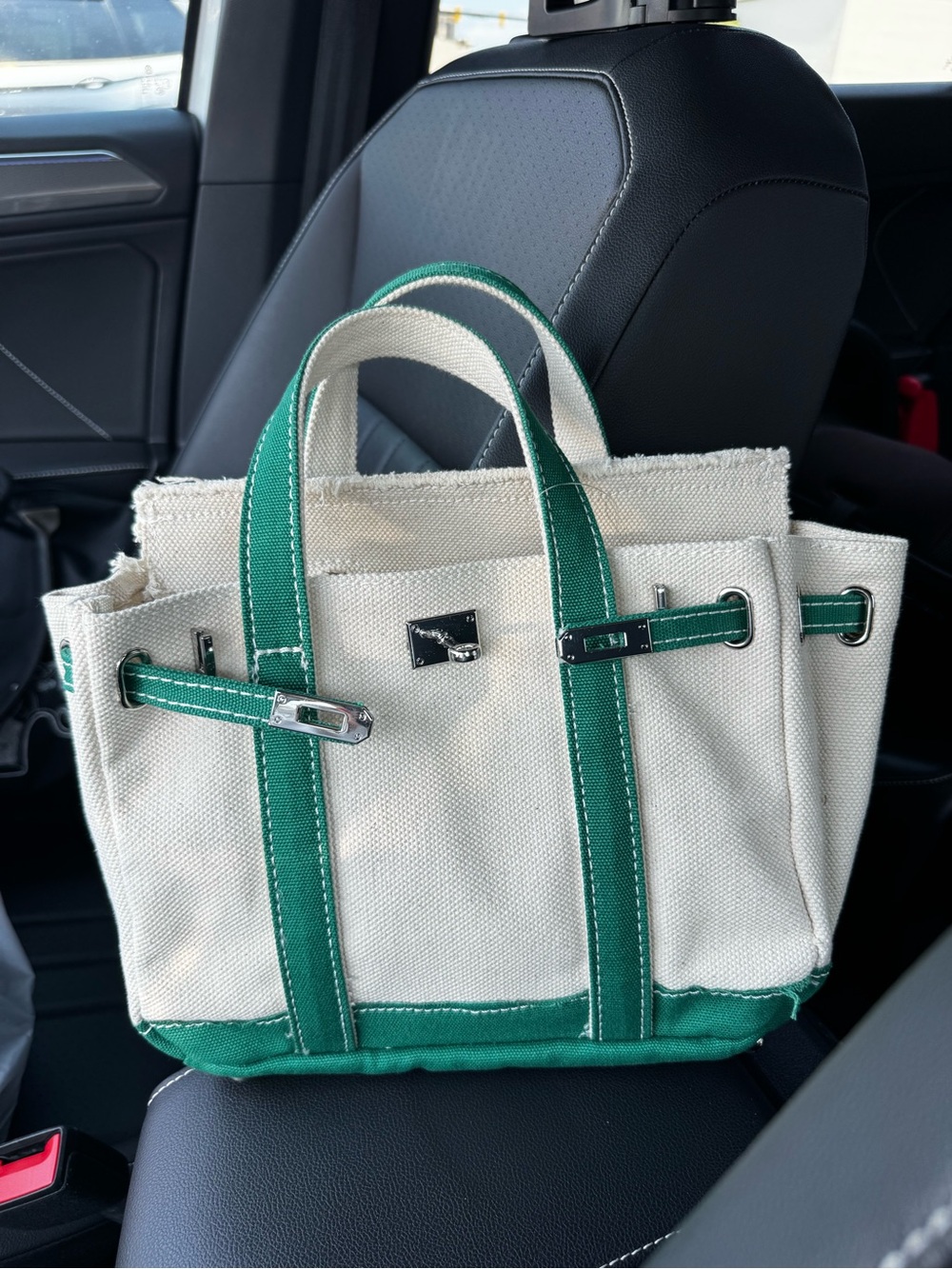 Viral Boatkin Mini Canvas Tote Bag with Green Trim